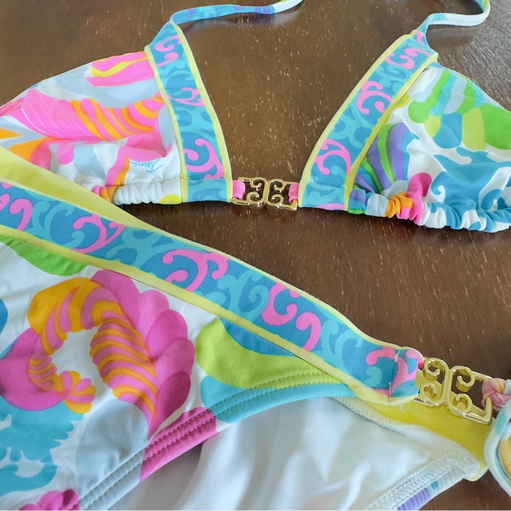 Trina Turk 2 Piece Multi Patterned Bikini With Gold Embellishments - Picture 3 of 12